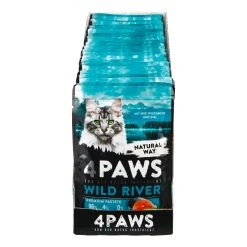 4 PAWS Katzennahrung Wildlachs Dill 85 G, 24er Pack