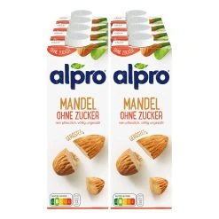 Alpro Mandeldrink Geröstet Ohne Zucker 1 Liter, 8er Pack