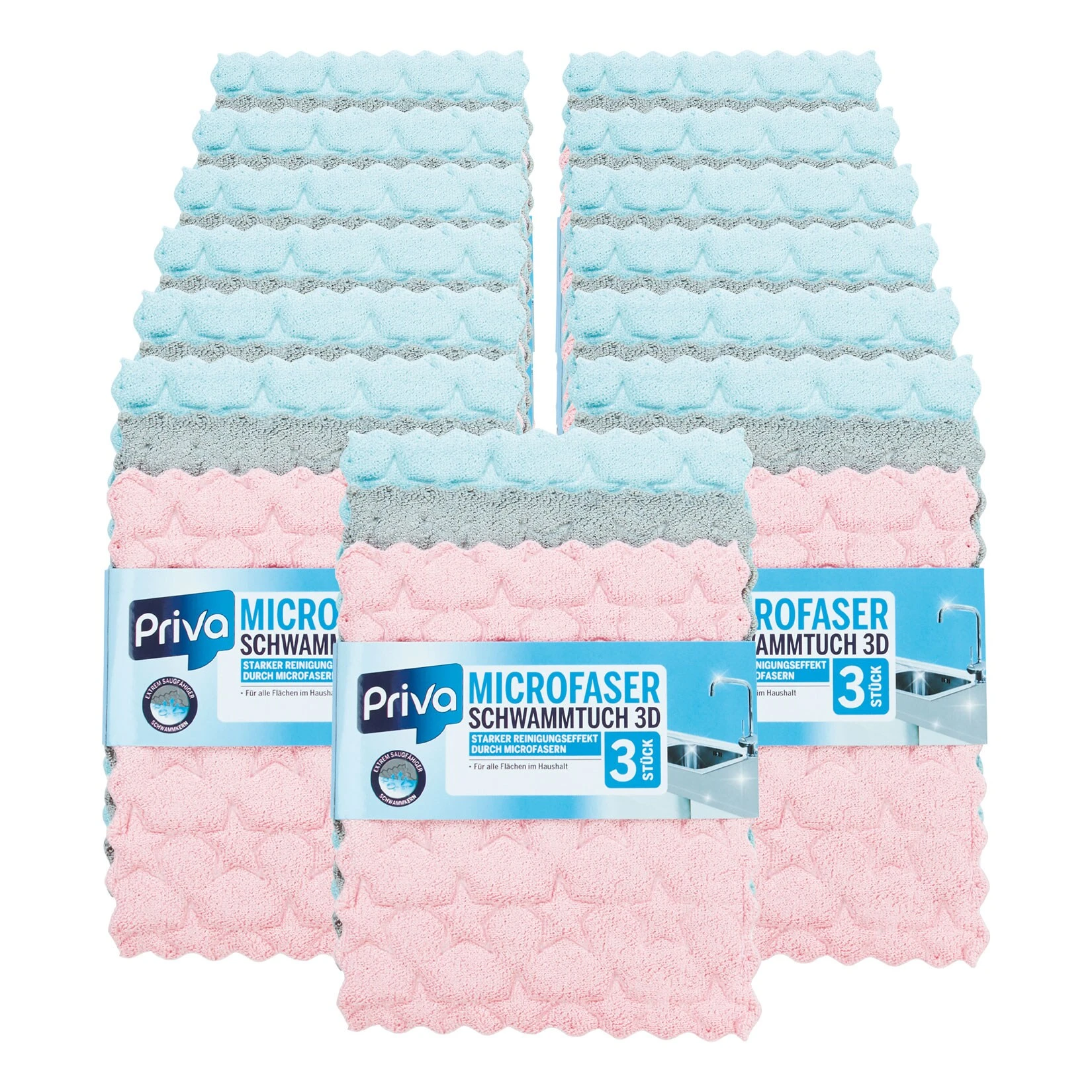 Priva 3D Schwammtuch 3 Stück, 13er Pack 3 Priva 3D Schwammtuch 3 Stück, 13er Pack